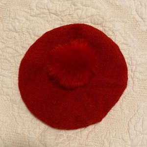 Janie and Jack Red Beret with Pom Pom